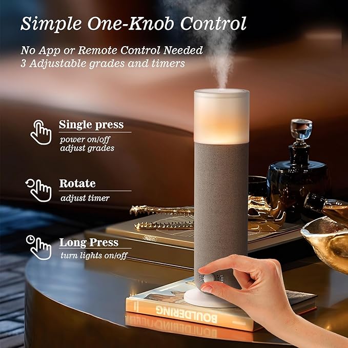 Luxury Scent Air Machine for Hotel Collection Fragrance - 120ml/1000 Sq. Ft Coverage, Waterless Essential Oil Diffuser, Twilight Ambient Light, Manual Controls, Compact Fabric Design for Home, Gray