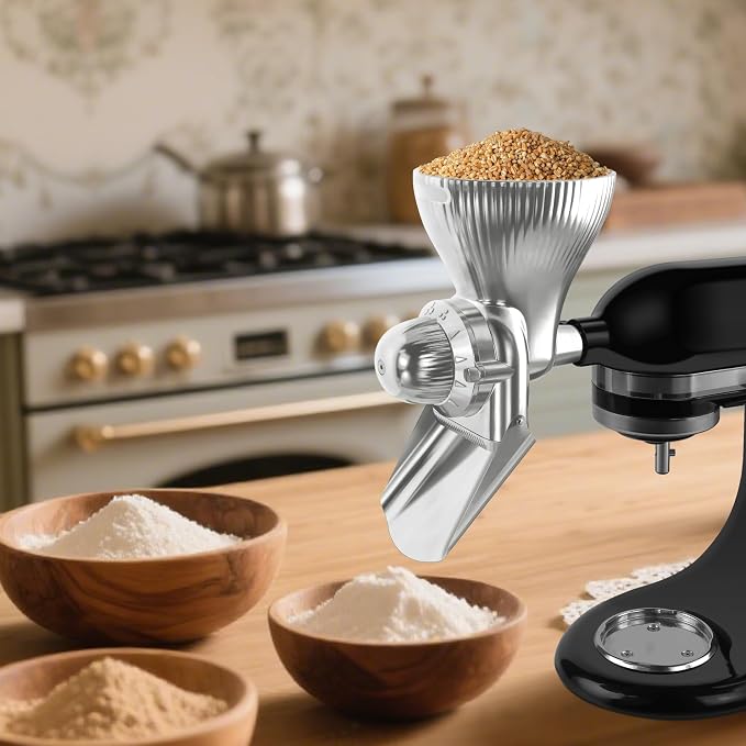 Grain Mill Attachment for KitchenAid Stand Mixer, All Metal 12 Levels Grain Grinder for Kitchen aid, Grain Mill for Flour, Wheat, Corn, Oats, Buckwheat, Millet, Low-Oil