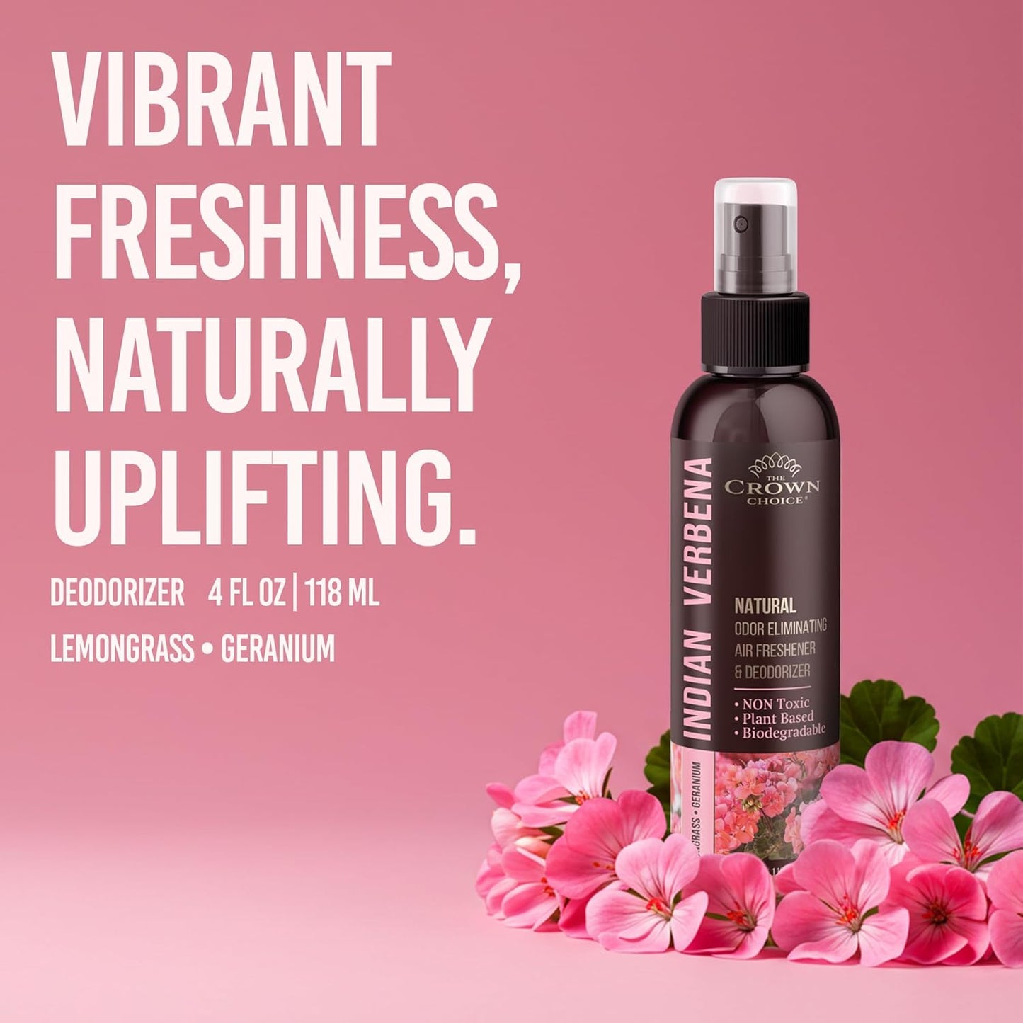 Natural Air Freshener Spray—Geranium & Lemongrass Odor Eliminator—Non-Toxic Essential Oil Deodorizer Spray for Home,Toilet,Room,Lounge,Laundry,Cabinet,Fabric;Safe for Kids & Pets—2PK- 4Oz each