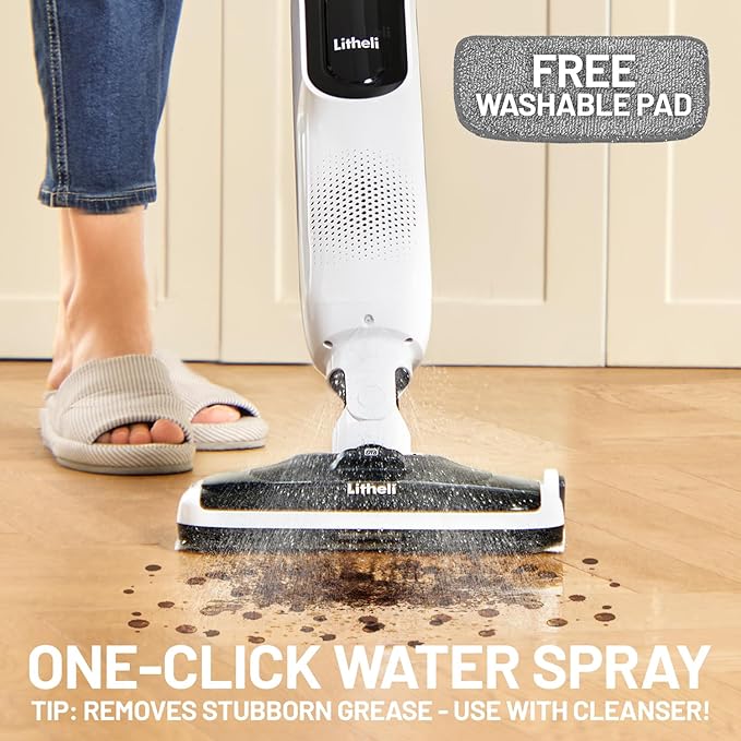 LiTHELi Cordless Vacuum Mop Cleaner, 2-in-1 Hard Floor Stick Vacuum, Wet Dry Mop, 2 Disposable Dust Boxes, 14 Disposable Pads & 1 Washable Pad, 2 Swappable 4000mAh Batteries