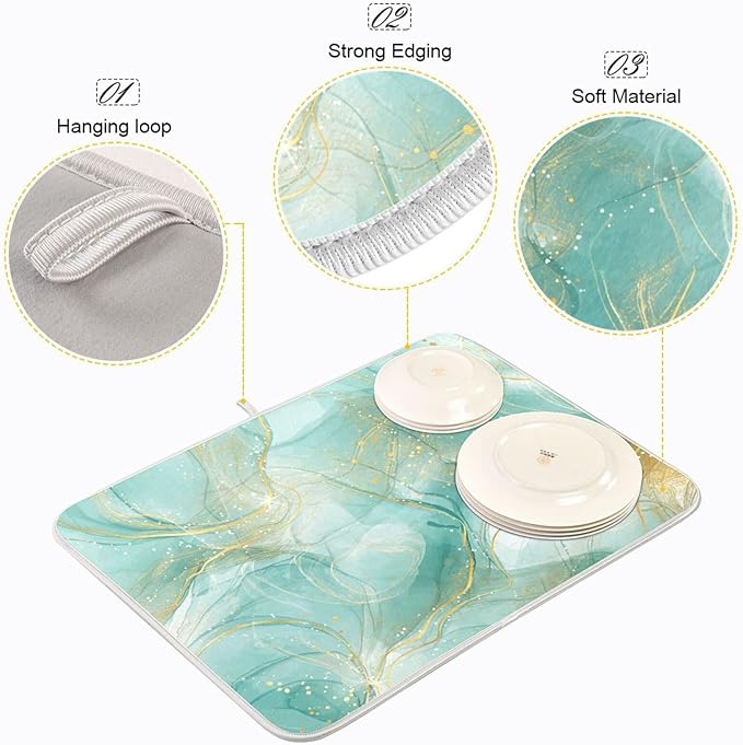 Teal Turquoise Microfiber Dish Drying Mat Large Size Cyan Mint Liquid Drying Mat Drainer Mat for Countertop Dish Drying Pads 18 x 24 Inches