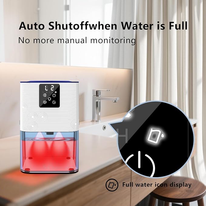 MTOX Dehumidifier, 3L/105oz Water Tank, 1100ml/Day, Dehumidifier for Bathroom Bedroom Basement RV, Quiet 28dB Sleep Mode, Auto Shut-Off, Auto Defrost, 7-Color LED Light, Digital Display (Blue White)