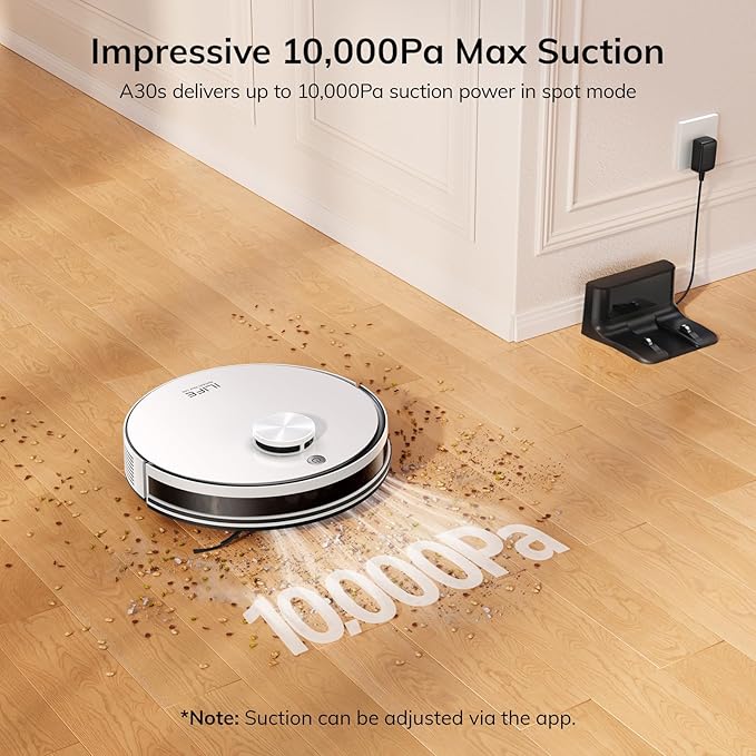 ILIFE A30s Robot Vacuum, 10000Pa Max Suction Robotic Vacuum Cleaner | LiDAR Navigation, Home Mapping, No-Go Zone, 150 Mins, 2.4G App, Voice and Remote Control, for Hard Floor, Carpet and Pet Hair