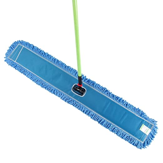 Restaurantware-Clean Tek Professional 48.03 x 5 Inch Dry Floor Mop, 1 Reusable Dust Mop - 64-Inch Handle, Secure Attachment, Blue Microfiber, Machine Washable, for Floor, Cleaning Home Or Office