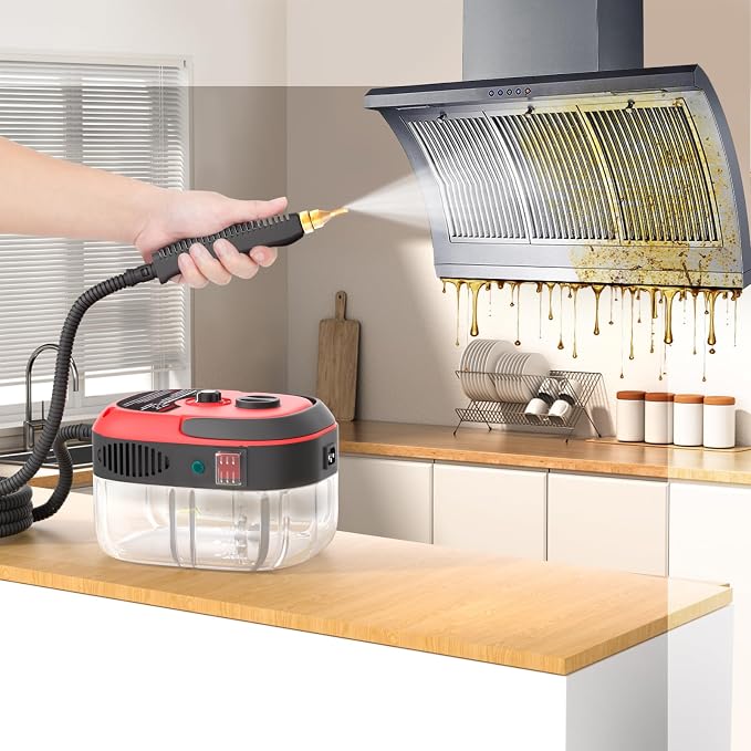 STRCEAT Handheld Pressurized Steam Cleaner,2500W Handheld High Temp Portable Cleaning Machine, Cleaning for Couch, Auto, Floor and More (Red)