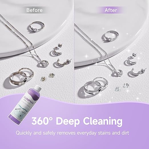 kunphy Upgraded Jewelry Cleaner, New Plant Formula for All Ultrasonic Cleaners, Enhanced Cleaning Effect, Multi-Purpose Glasses cleaner for Silver, Gold, Rings, Diamond and Eyeglass(8.5 oz, 250 ml)