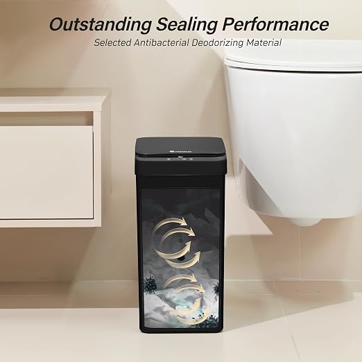 FRESHLIX Bathroom Trash Can, 2.6 Gallon Automatic Motion Sensor Touchless Garbage Can, Waterproof Trash Bin with Lid, Narrow Small Waste Bin for Kitchen, Office, Bedroom, Black, 3 Pack