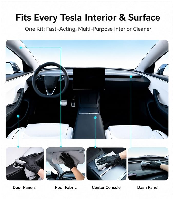 Tesla Seat Cleaner & Stain Remover, Interior Cleaner for White & Black Vegan Leather, Interior Cleaning Kit for Seats, Console, Dash, Model 3, Y, S, X, Cybertruck Accessories (Apple Y)