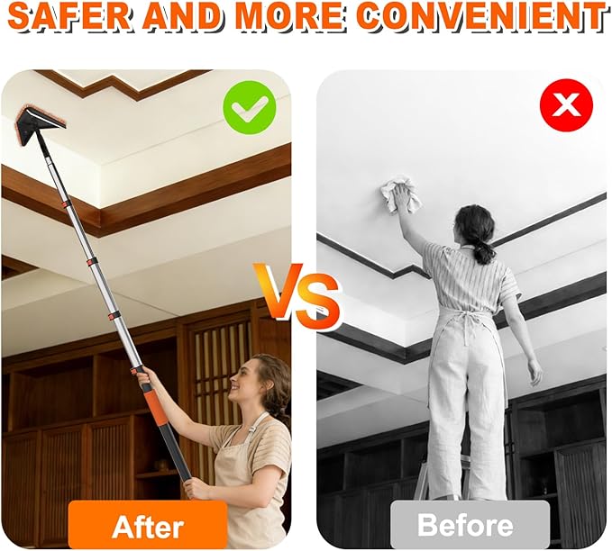 SISUPASSIE 36FT Reach Duster Cleaner Kit, Dusters for Cleaning with Extension Pole, Baseboard & Wall and Window Cleaner Mop for Fan Blades, High Ceiling and Cobweb