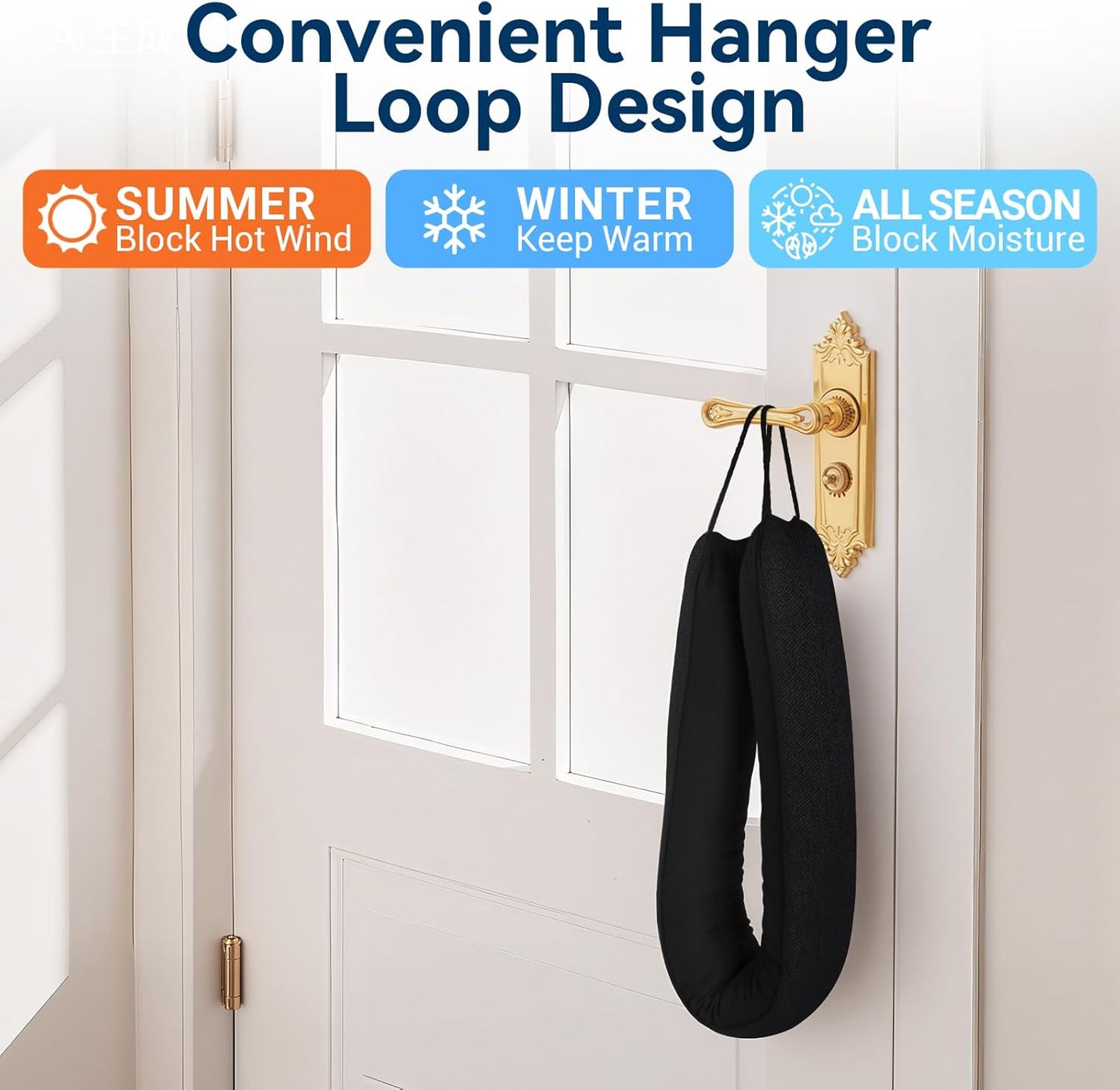 Door Draft Stopper for Bottom of Door, 36’’ Heavy Duty Under Door Draft Blocker Gap Filler, Door Seal for Noise Light Cold Air, with Adhesive Strips, Black