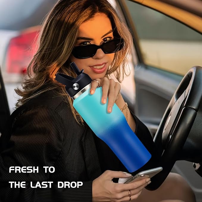 32 OZ Stainless-steel Insulated Water Bottles - Cold 48H & Hot 24H, Leak-Proof Metal Water Flask with Sleeve, Protective Boot, BPA Free Vacuum Insulated 32 Oz Water Bottle Fits In Cup Holder