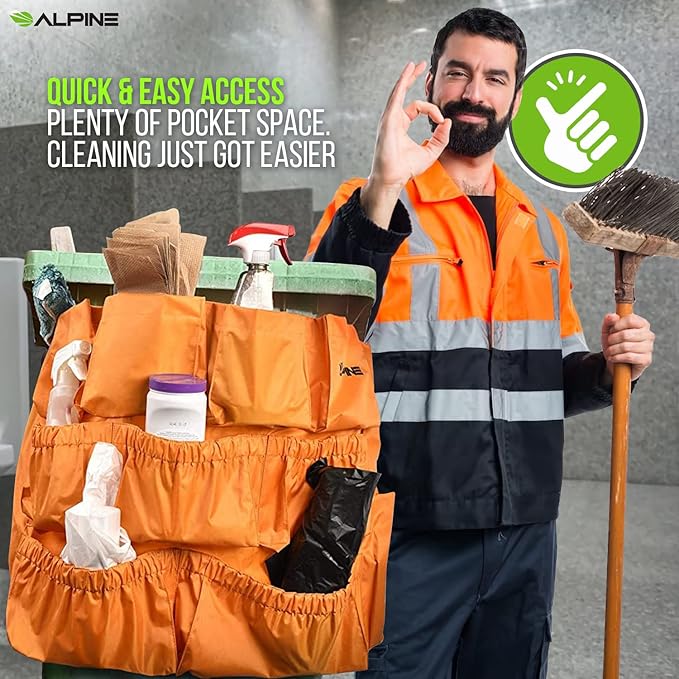Alpine Trash Can Caddy Bag - 12 Pockets Commercial Cleaning Caddy Bag for Brute & all Industrial Trash Cans & Garbage Bins - Heavy Duty Washing Machine Friendly Yellow Trash Can Caddy Bag with Straps