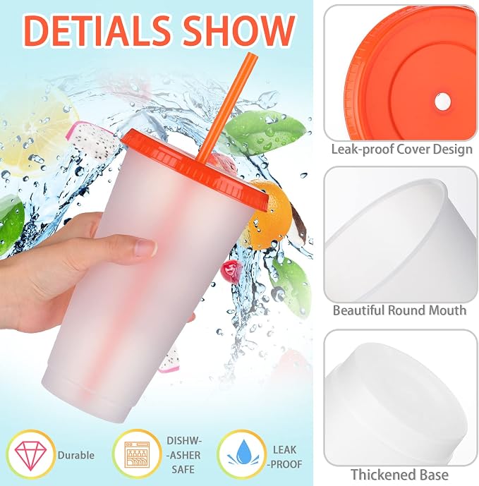 Honeydak 60 Pack Tumbler with Straw and Lid Bulk Cups for Gifts Water Bottle Iced Coffee Travel Mug Cup Reusable Plastic Tumblers for Party Birthdays 24-27 oz (Pretty Color)
