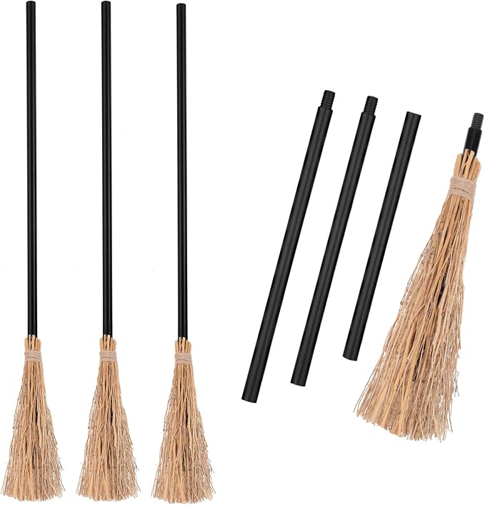 3 Pieces Halloween Witch Broom 52 Inch Plastic Detachable Wizard Broomstick Halloween Witches Cosplay Broom Wizard Costumes Realistic Props Accessories