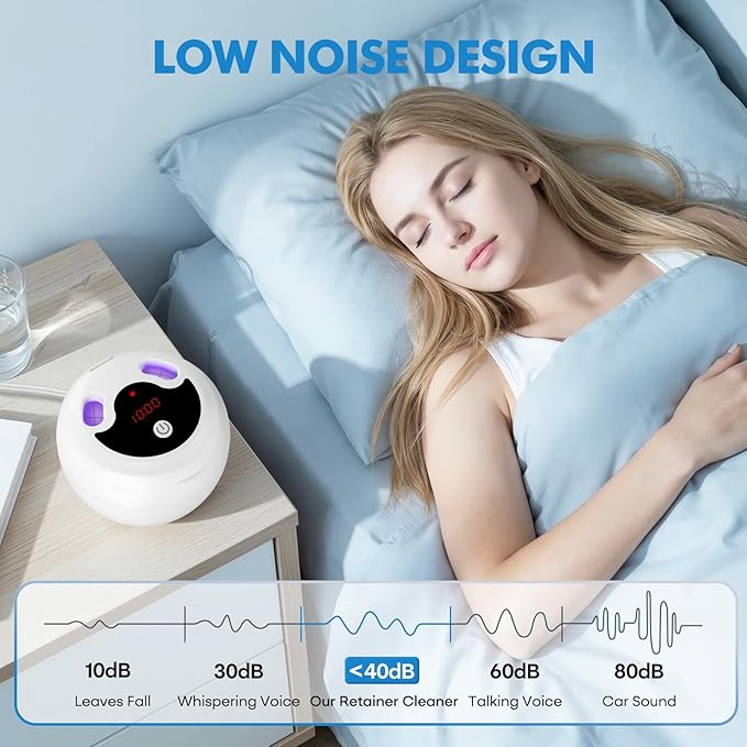 Upgraded Ultrasonic Retainer Cleaner Machine, 48kHz Ultrasonic Dentures Cleaner for Mouth Guards, Braces, Aligner, Toothbrush & Jewelry, 200ML Capacity, White