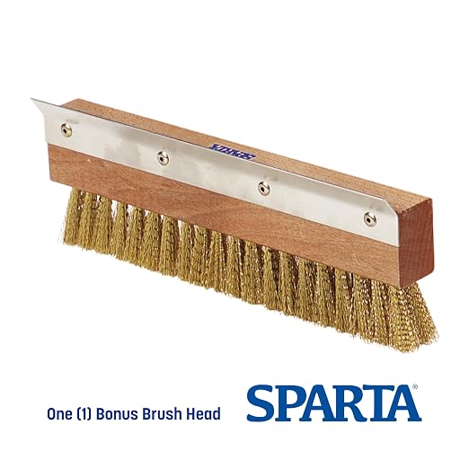 12 Carlisle 40-Inch Wood Handles + Bonus Sparta Pizza Oven Brush Head with Brass Bristles & Stainless-Steel Scraper, Durable Commercial-Grade Cleaning Tools