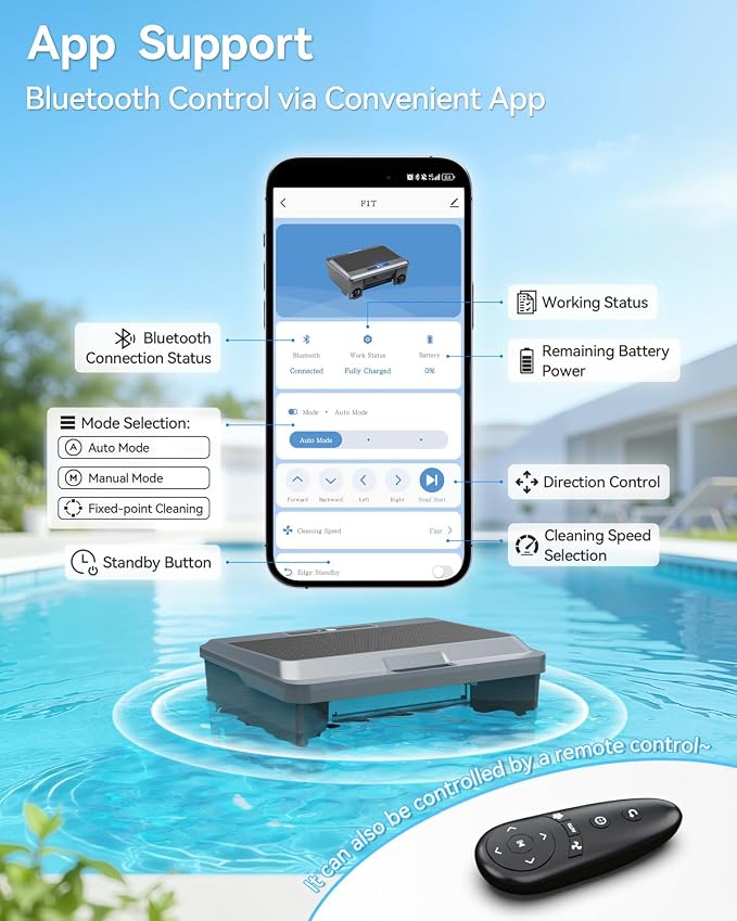 (2026 New) WAVIO Solar Powered Robotic Pool Skimmer Surface Cleaner with APP Support Dual Charging Options Smart Obstacle Avoidance 24/7 Continuous Cleaning Ideal for Above Ground Pools