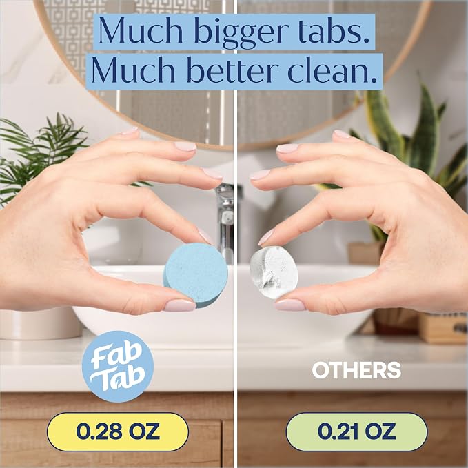 Fab Tab Toilet Cleaner Tablets for Bowl, Powerful Active Toilet Stain and Rust Removal, No Plastic or Harmful Chemicals, Safe for Regular and Septic Tanks, Lemon & Eucalyptus Scent - 90 Pack