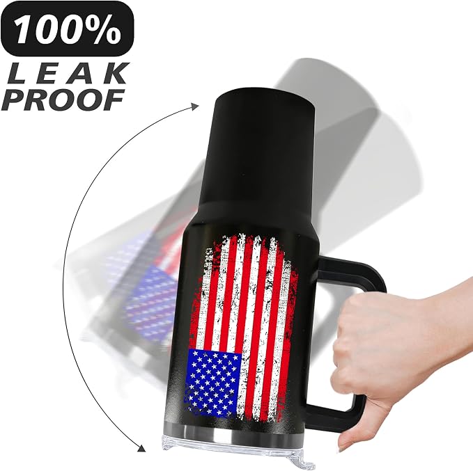 Ceovfoi American Flag Tumbler with Handle,40 oz Dad Vacuum Insulated Stainless Steel Travel Tumblers,Patriotic Military Gifts For Veterans, Police, Fathers Day, 4th of July