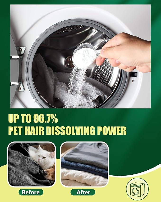 Seedshub Pet Hair Remover for Laundry, Upgraded Higher Hair Dissolution, Detergent + Stain Remover, Removes Dog & Cat Hair, Odor & Residue, 6-Month Supply, HE/Top/Front-Load Compatible, Septic Safe