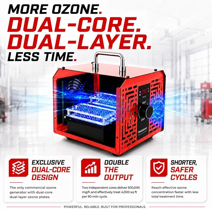 Powerscale 500,000mg/h Dual-Core Ozone Generator, Commercial Industrial Ozone Machine with Digital Timer for Odor Removal, Heavy Duty Air Purifier for Smoke and Pet Odors in Commercial Spaces