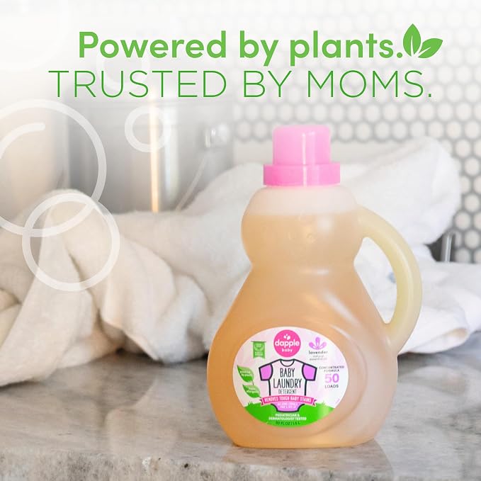 Dapple Baby Laundry Detergent, Powered by Plants, Concentrated, Hypoallergenic, Lavender, Stain Remover, 50 Fl Oz (2 Pack)