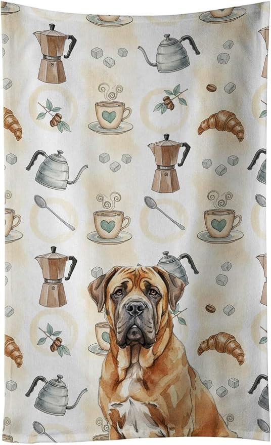 Caroline's Treasures Neapolitan Mastiff Coffee Bar Kitchen Towel Velour Plush Front and Cotton Loop Back Machine Washable