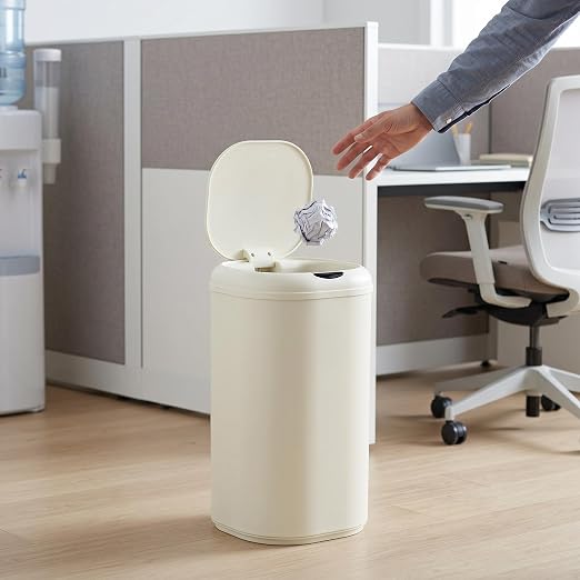 GarveeTech 8 Gallon Automatic Trash Can for Kitchen, Touchless Motion Sensor Garbage Can with Lid, Fingerprint-Proof Stainless Steel Smart Waste Bin for Office, Bathroom & Home, 30L, Beige