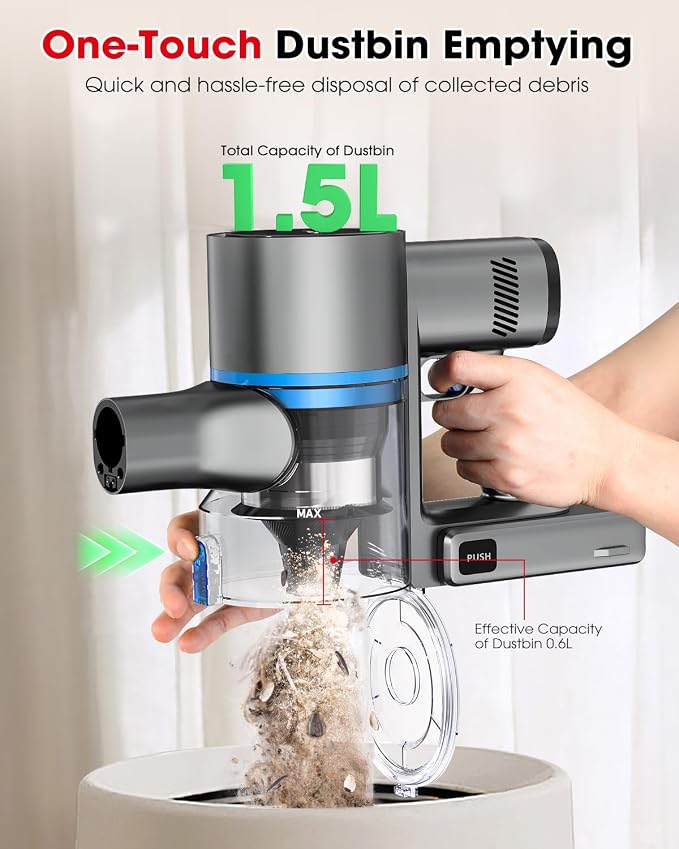 Cordless Vacuum Cleaners for Home, G26 Vacuum Cleaner, 45KPA Powerful Suction, Up to 60 Minutes, Tangle-Resistant, Rechargeable Stick Vac with Wall Mount for Pet Hair, Hardwood Floors, Navy Blue