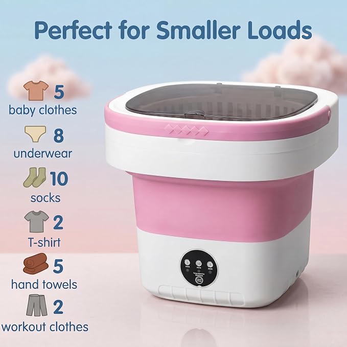 Mini Portable Washing Machine, Foldable 21L/5 Gallon Collapsible Washer, Quiet Compact Laundry Bucket for Dorm, Apartment, RV, Camping, and Travel, Light Pink