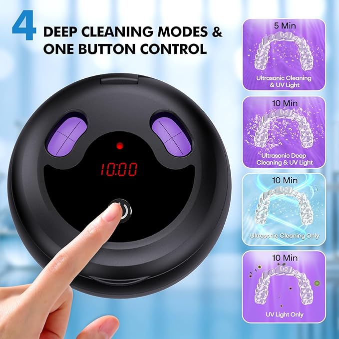 Upgraded Ultrasonic Retainer Cleaner Machine, 48kHz Ultrasonic Dentures Cleaner for Mouth Guards, Braces, Aligner, Toothbrush & Jewelry, 200ML Capacity, Black