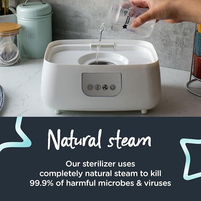 Tommee Tippee Steridryer Electric Steam Sterilizer and Dryer, White, for Baby Bottles and Feeding Accessories, Kills Viruses* and 99.9% of Harmful Microbes