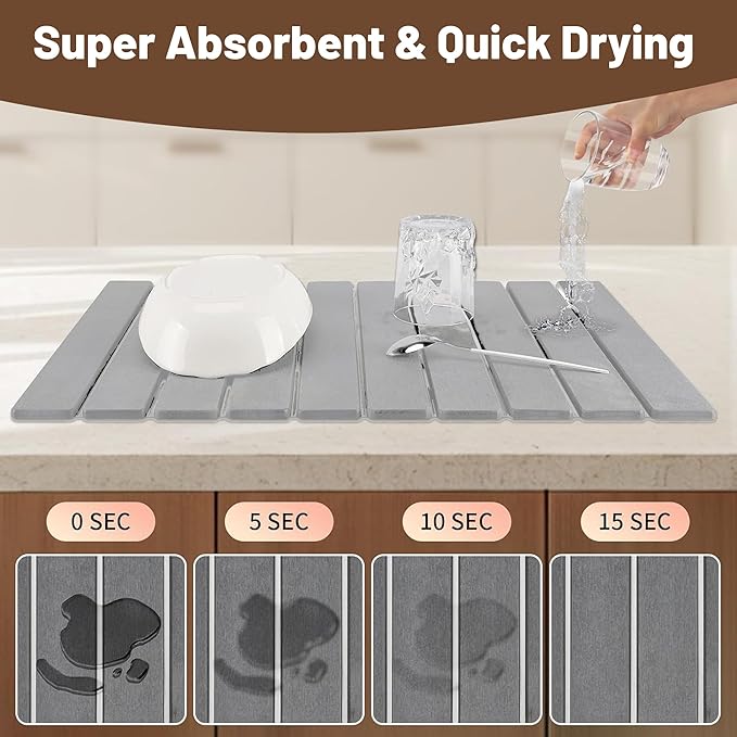 Large Stone Dish Drying Mat for Kitchen Counter,drying mat,diatomaceous earth dish drying mat,quick drying stone mat for kitchen sink,drying dish mat grey