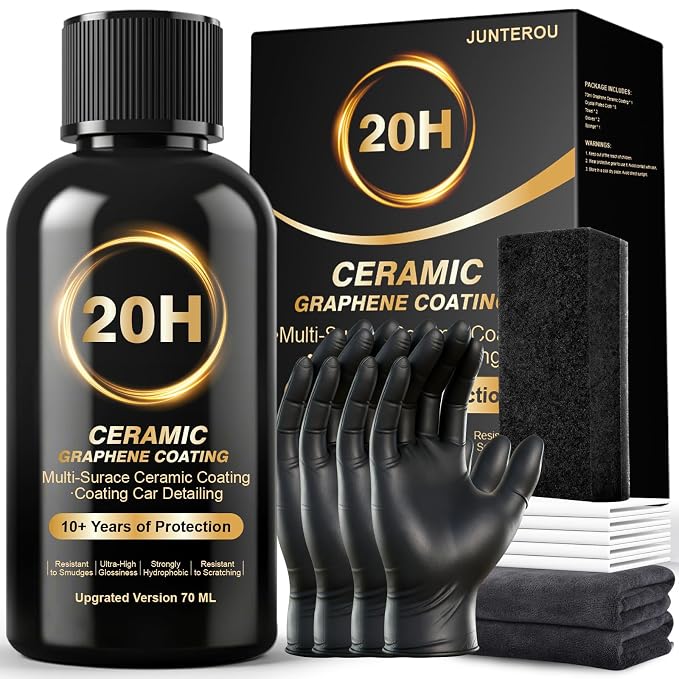 20H Professional Graphene Ceramic Coating for Cars: Car Detailing Kit, 10+ Years Protection, Hydrophobic, Scratches & UV Resistant, High Gloss Finish, Easy Application, 70 ml