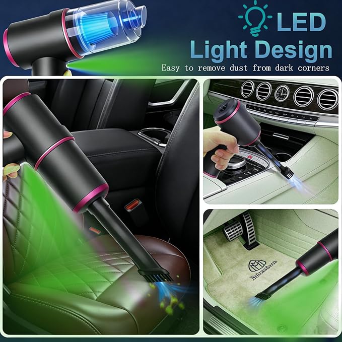 Handheld Cordless Car Vacuum Cleaner with 20000PA Powerful Suction4-in-1 Portable Mini Vacuum/Compressed Air Duster| 3-Speed Adjustable & 6000MAH Rechargeable Battery for Home Office Pet Hair