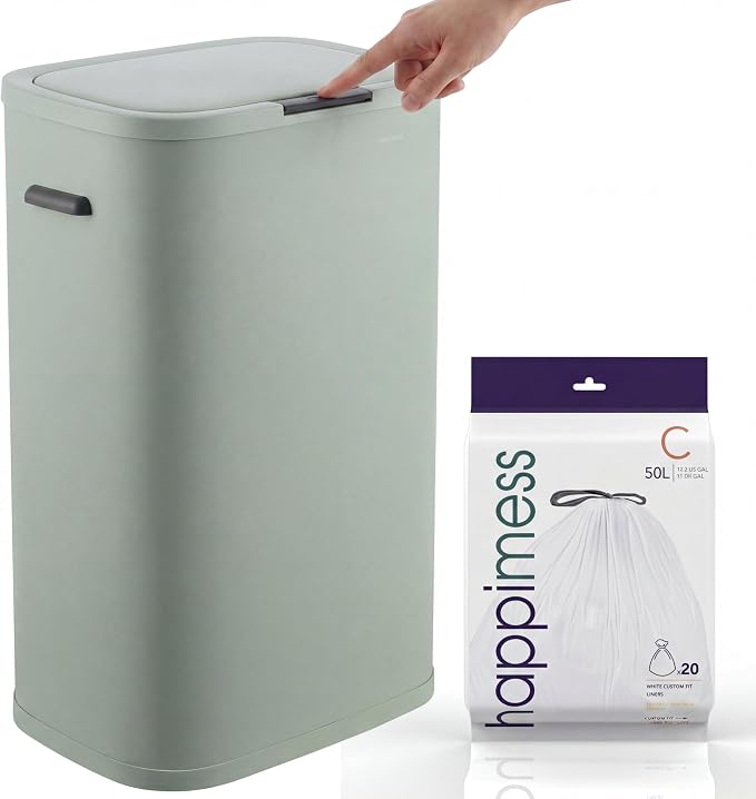 happimess HPM1017E Tammi Kitchen 14.5-Gallon Slim Metal Push Button Trash Can for Home, Kitchen, Laundry Room, Office, Bedroom, Bathroom, Pistachio Gelato