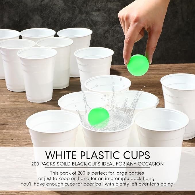 Mimorou White 200 Pack Plastic Cups 16 oz Disposable Cups for Party Wedding Halloween Stackable Beverage Drinking Tumbler Heavy Duty for BBQ Birthday Baby Shower