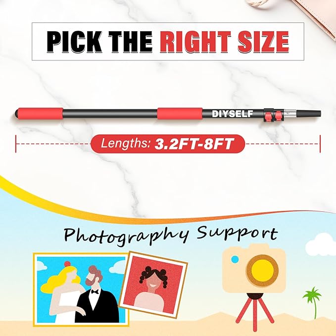 DIYSELF Extension Pole 3.2-8 Ft Paint Roller Extension Pole Aluminum Alloy Telescoping Pole Flip-Lock Design Paint Extension Pole for Painting Cleaning Dusting Window
