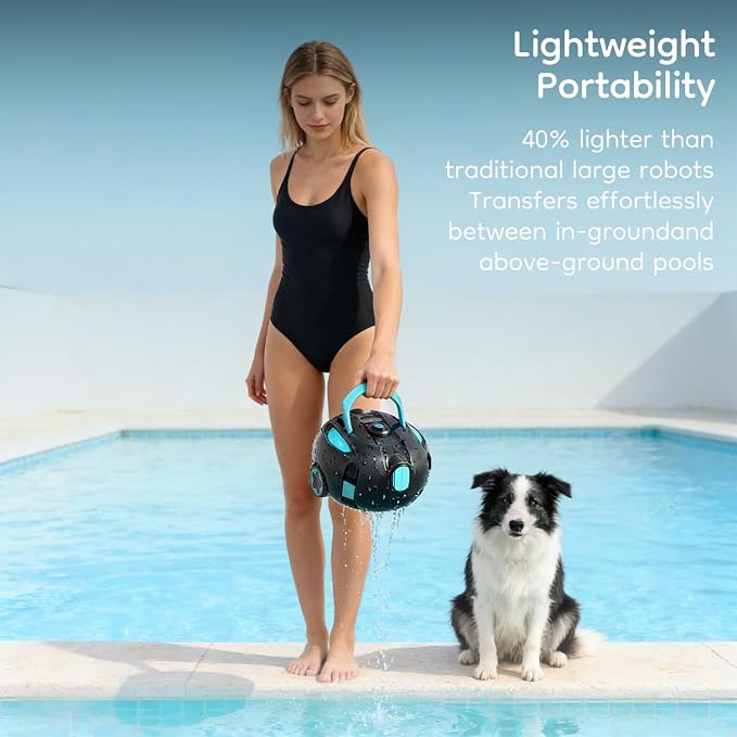 Obito H1 Robotic Pool Cleaner, Powerful Robotic Cleaner with Dual Suction Inlets, Cordless Automatic Pool Cleaner for Cleaning the Bottom of the Pool, 130-Min Runtime (Cannot Climb Walls)