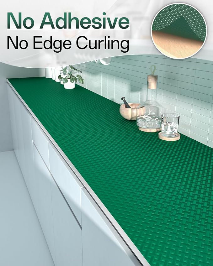 Shelf and Drawer Liner for Kitchen Cabinet, Non-Adhesive 18in x 240in Waterproof Contact Paper Refrigerator Liners Thickened Durable EVA Material Non Slip Mat for Dresser Cupboard Pantry Protector