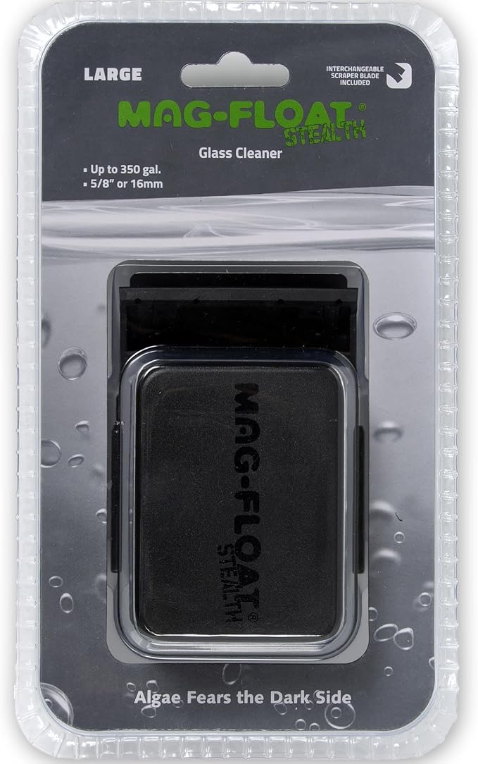 Mag-Float Large Black Stealth Glass Magnet Aquarium Scraper Cleaner with Blade - Floating Magfloat Magnetic Cleaning Tool