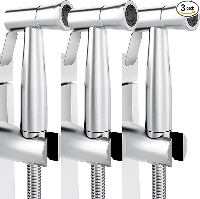 Purrfectzone 3 Pack Bidet Sprayer for Toilet, Handheld Kit, Easy-to-Install Toilet Shattaf Set, Hand Held Stainless Steel shower with Adjustable Flow, Cloth Diaper wash