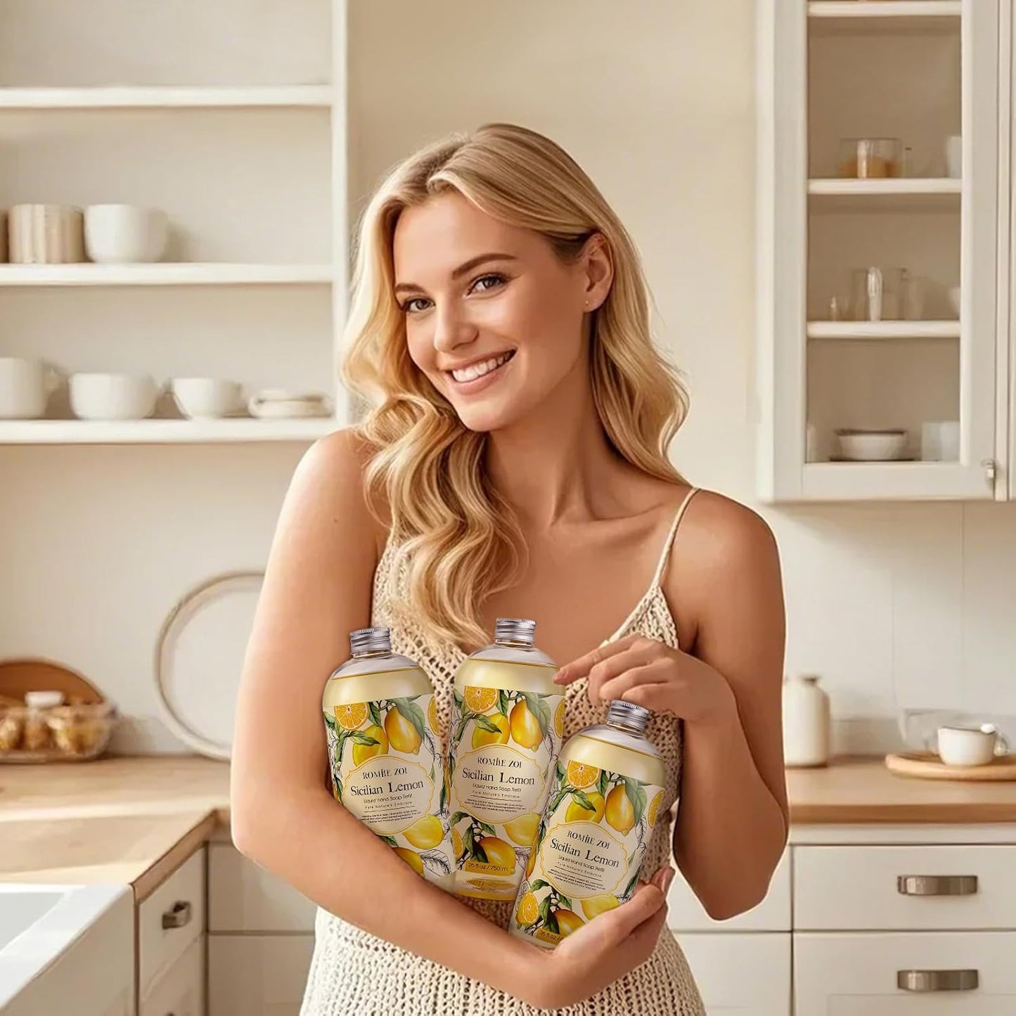 ROMIIE ZOI Lemon Scent Liquid Hand Soap Refills - Natural, Gentle & Moisturizing Formula - Family Size 3 Pack, Ideal for Liquid Soap Dispensers in Kitchen & Bathroom