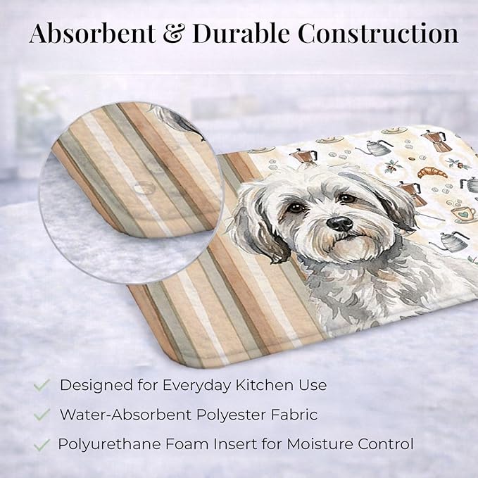 Caroline's Treasures White with Gray Coton de Tulear Coffee Bar Dish Drying Mat Absorbent Dish Drying Mat Pad for Kitchen Counter Dish Drainer Mat for Countertop, 14 x 21", Multicolor