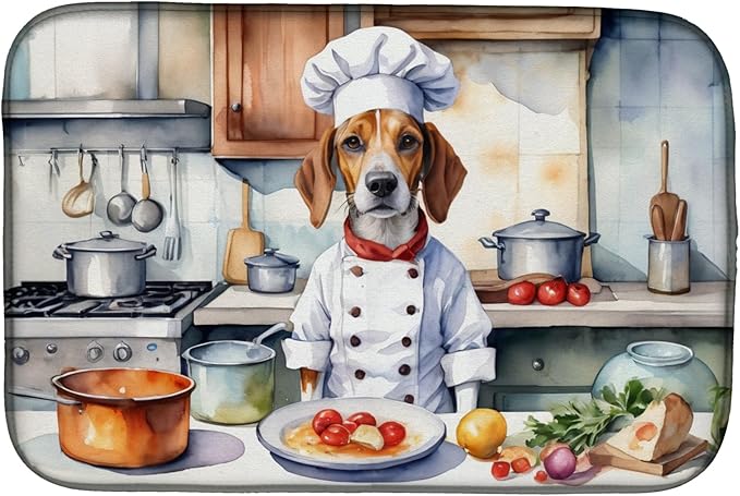 Caroline's Treasures DAC6245DDM English Foxhound The Chef Dish Drying Mat Absorbent Dish Drying Mat Pad for Kitchen Counter Dish Drainer Mat for Countertop, 14 x 21", Multicolor