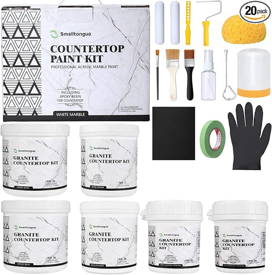 Smalltongue White Marble Countertop Paint Kit(Including Epoxy Resin), All-IN-ONE Set, Cover Up to 35 SQ. FT., For Marble, Granite, Formica, Laminate, Ceramic Tile etc.