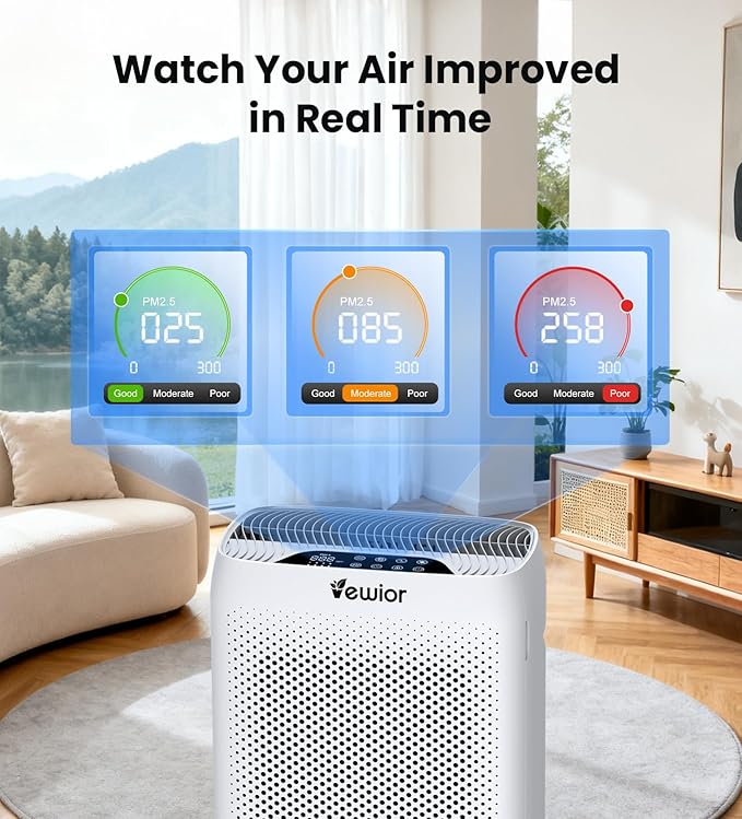 VEWIOR Air Purifiers for Home Large Room Up to 3000Sq.ft, H13 HEPA Air Cleaner with Washable Filter, PM2.5 Display, Sleep Mode, Timer, Aromatherapy, Auto Mode for Smoke, Pet Hair, Wildfire