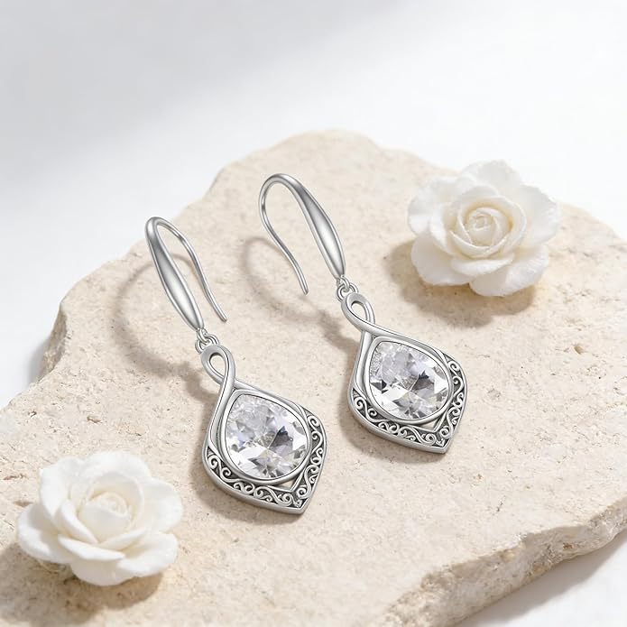 PELOVNY Celtic Knot Filigree Earrings for Women 925 Sterling Silver Moss Agate/Birthstone Infinity Earrings Birthday Christmas Jewelry Gifts for Mom Daughter Wife Sister