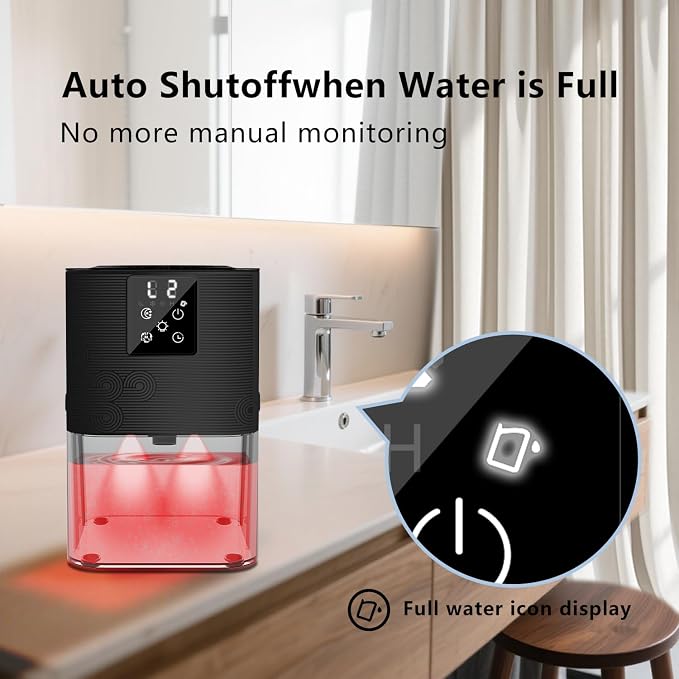 MTOX Dehumidifier, 3L/105oz Water Tank, 1100ml/Day, Dehumidifier for Bathroom Bedroom Basement RV, Ultra-Quiet 28dB Sleep Mode, Auto Shut-Off, Auto Defrost, 7-Color LED Light, Digital Display (Black)