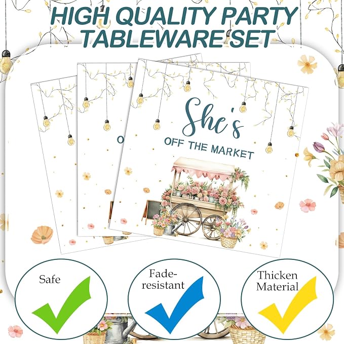 Zhehao 200 Pcs She's off the Market Bridal Shower Plates Napkins Sets Bridal Shower Decoration Wedding Decorations Wedding Paper Plates Engagement Bachelorette Supplies, Serve 50